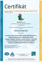 Certifikát ISO 2001-2016